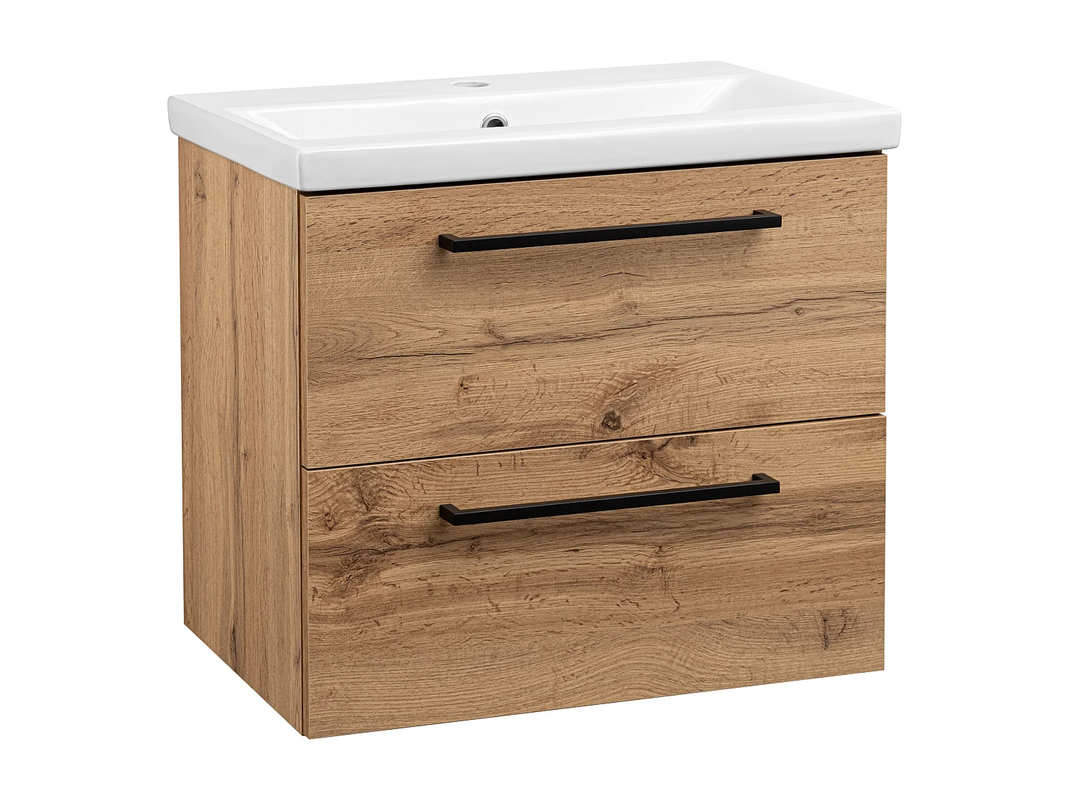 Badezimmerset 60cm Schrank mit Waschbecken Shrank mit Spiegel Eiche Wotan Aster