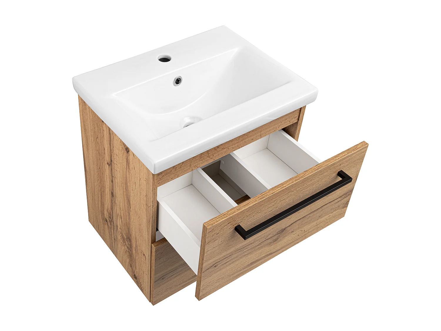 Badezimmerset 50cm Schrank mit Waschbecken Shrank mit Spiegel Eiche Wotan Aster