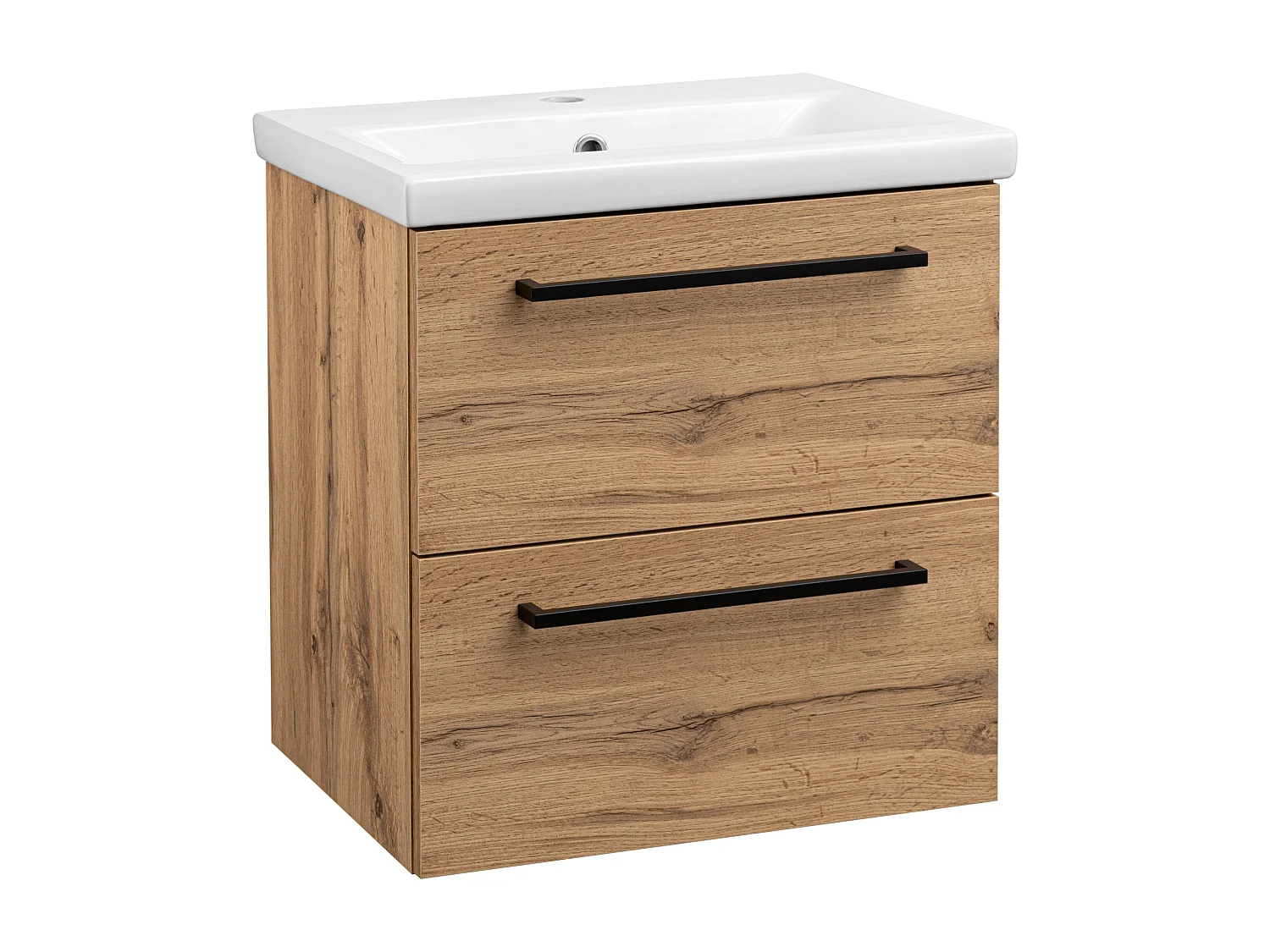 Badezimmerset 50cm Schrank mit Waschbecken Shrank mit Spiegel Eiche Wotan Aster