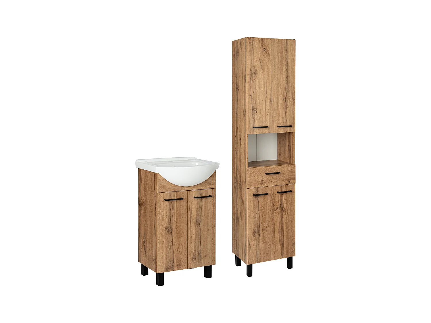 Zestaw Łazienkowy Szafka z Umywalką 50cm Słupek 50cm  Dąb Wotan Lupo Wotan
