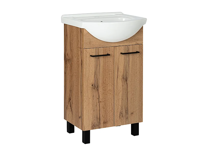 Badezimmerset 50cm Eiche Wotan Schrank mit Waschbecken Lupo Wotan