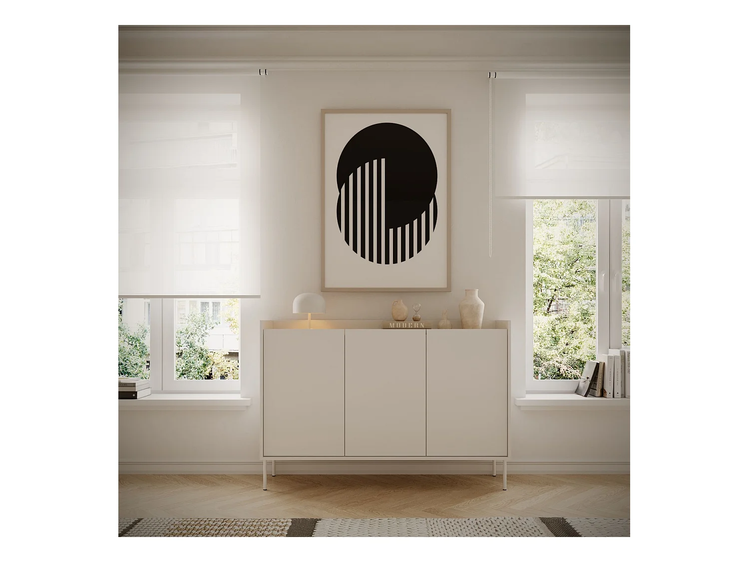 Dressoir met 3 deuren - 140 cm - Wit / Eikenhoutlook - TOVI