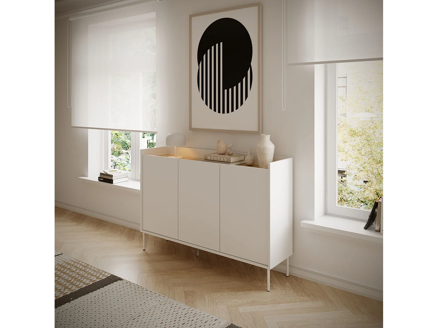 Buffet 3 portes – 140 cm – blanc/chêneLindberg – SELSEY TOVI