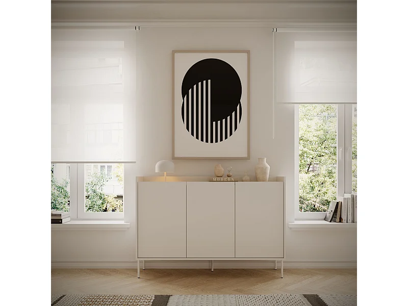 Dressoir met 3 deuren - 140 cm - Wit / Eikenhoutlook - TOVI