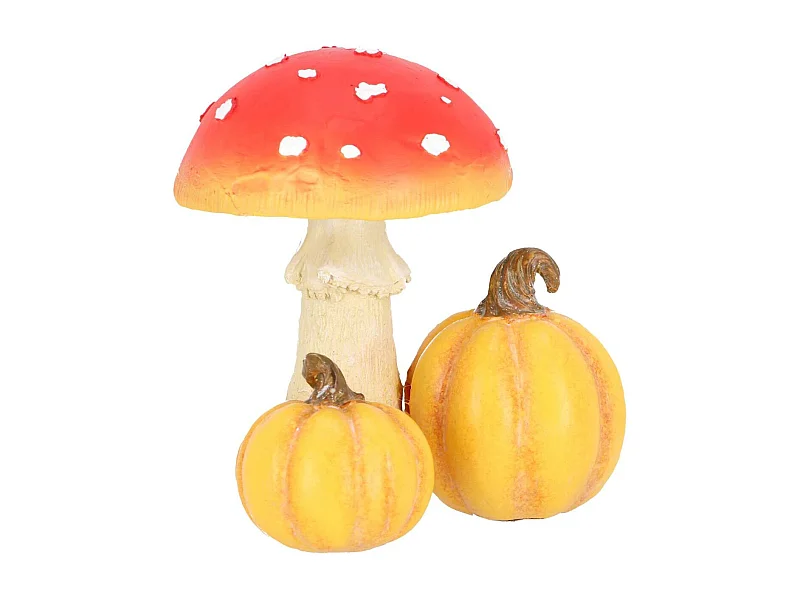 Champignon amanite en polyrésine Amanite avec citrouilles