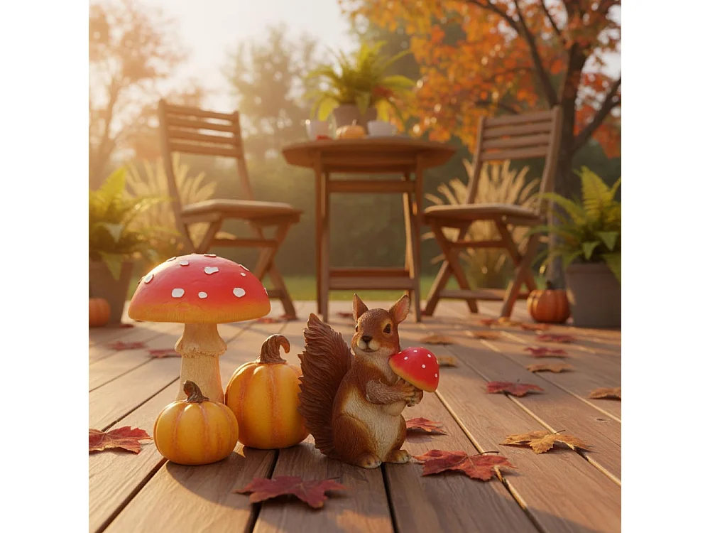 Champignon amanite en polyrésine Amanite avec citrouilles