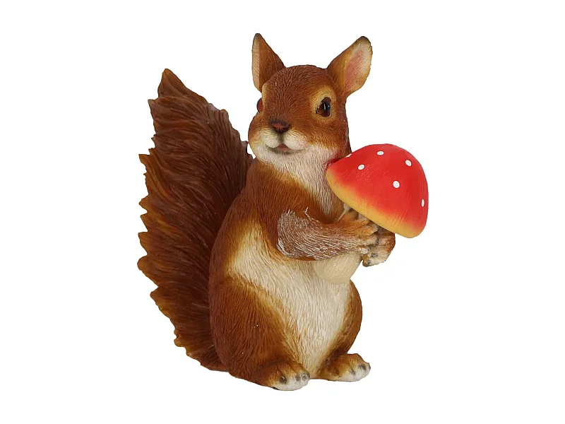 Statuette décorative en polyrésine écureuil avec cèpe