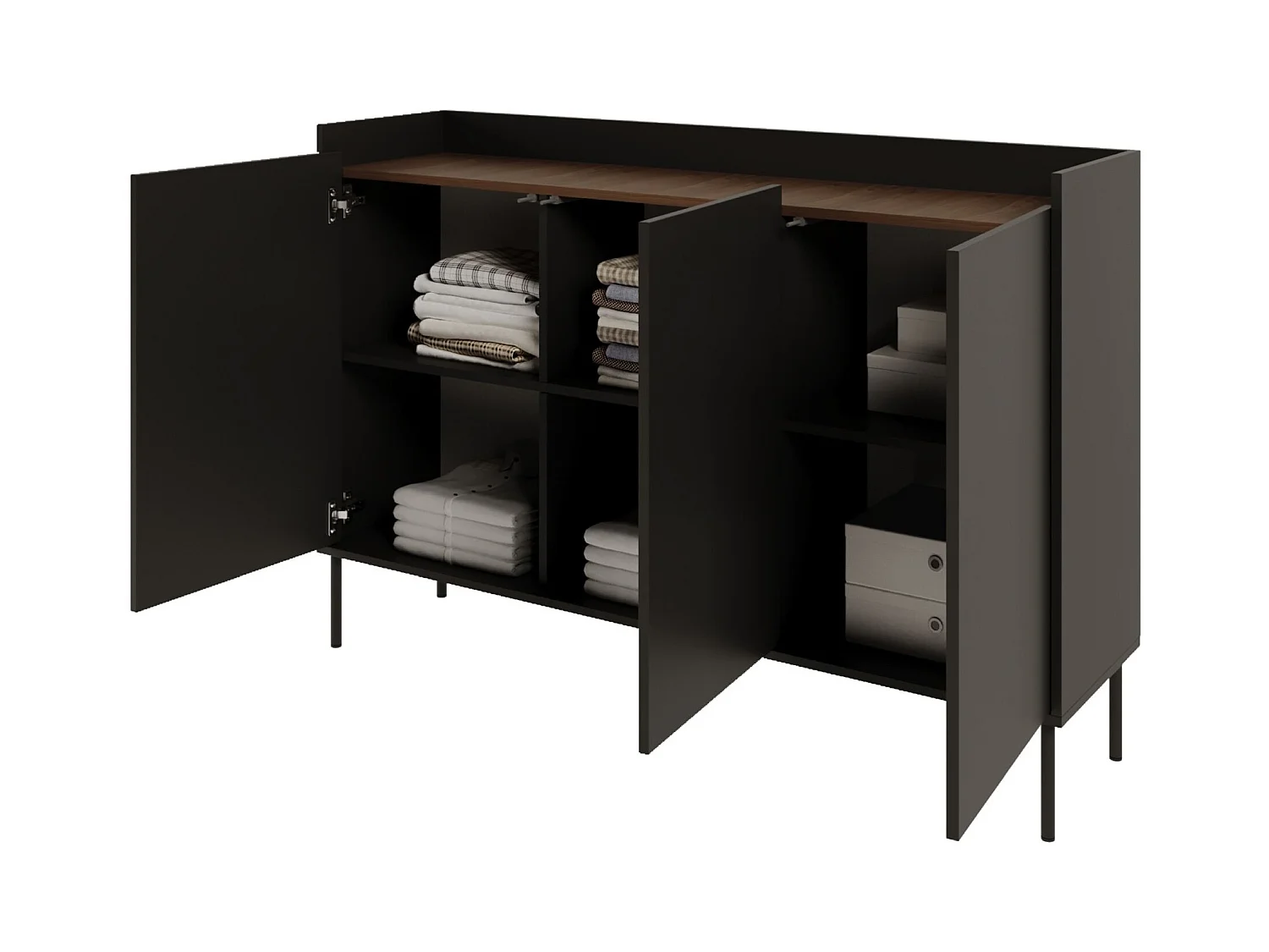 Buffet 3 portes – 140 cm – Noir/Noyer du Wisconsin – SELSEY TOVI