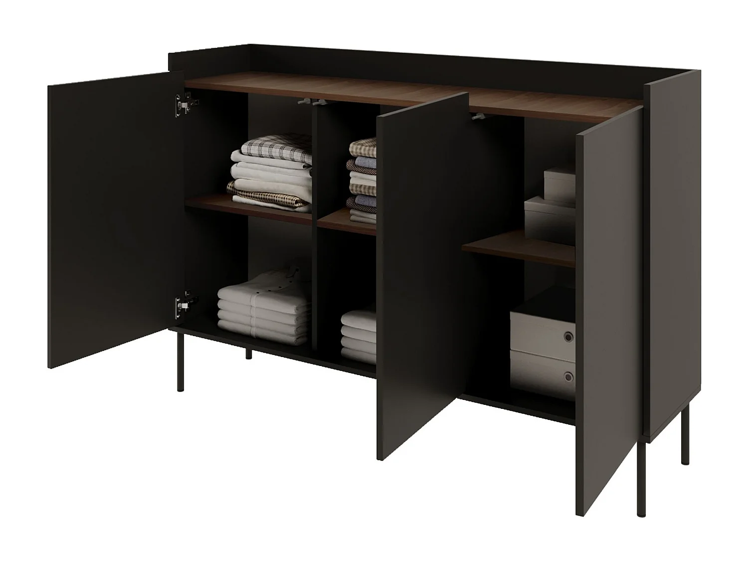 Buffet 3 portes – 140 cm – Noir/Noyer du Wisconsin – SELSEY TOVI