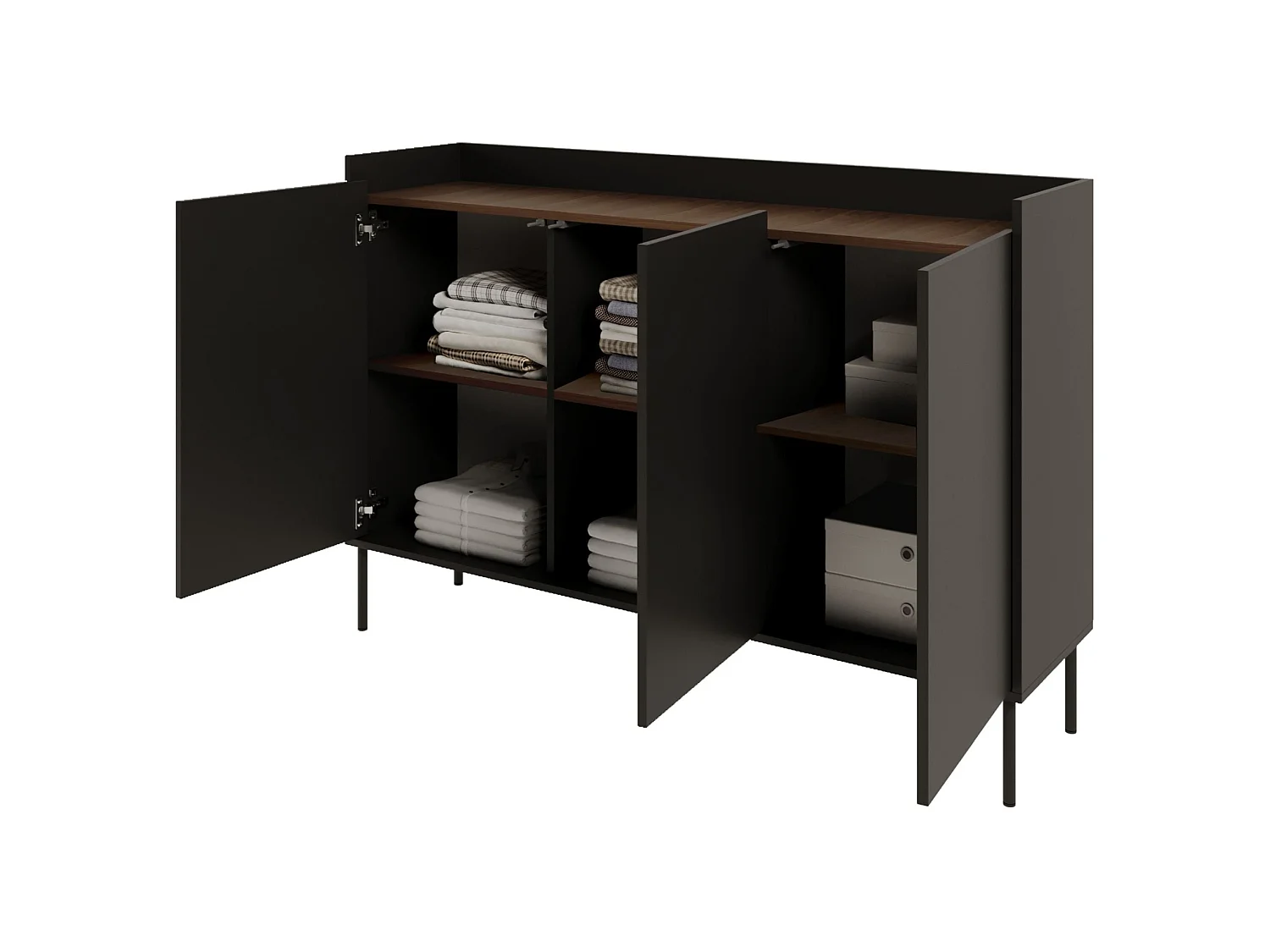 Dressoir met 3 deuren - 140 cm - Zwart / Notenhoutlook - TOVI