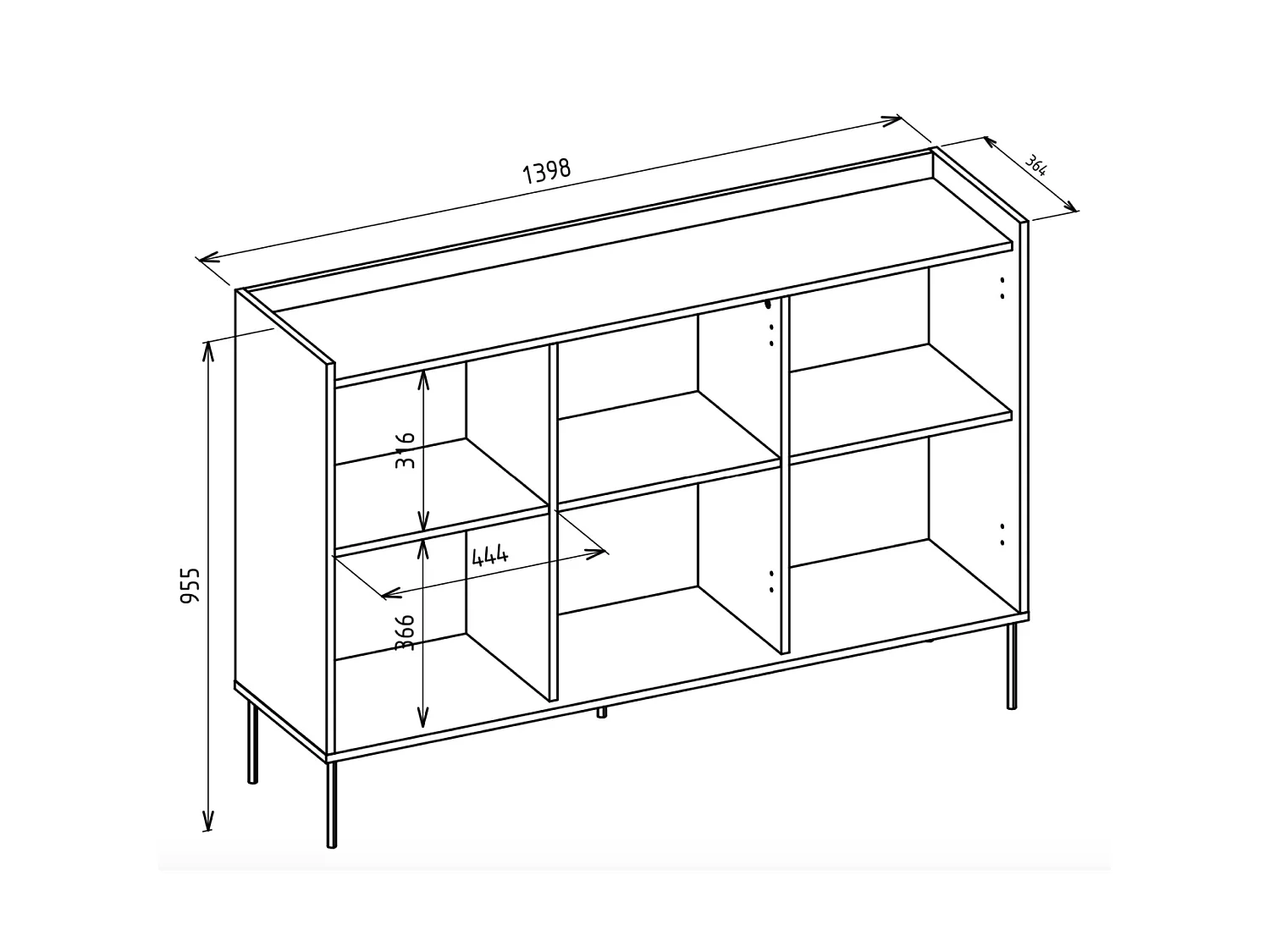 Dressoir met 3 deuren - 140 cm - Zwart / Notenhoutlook - TOVI
