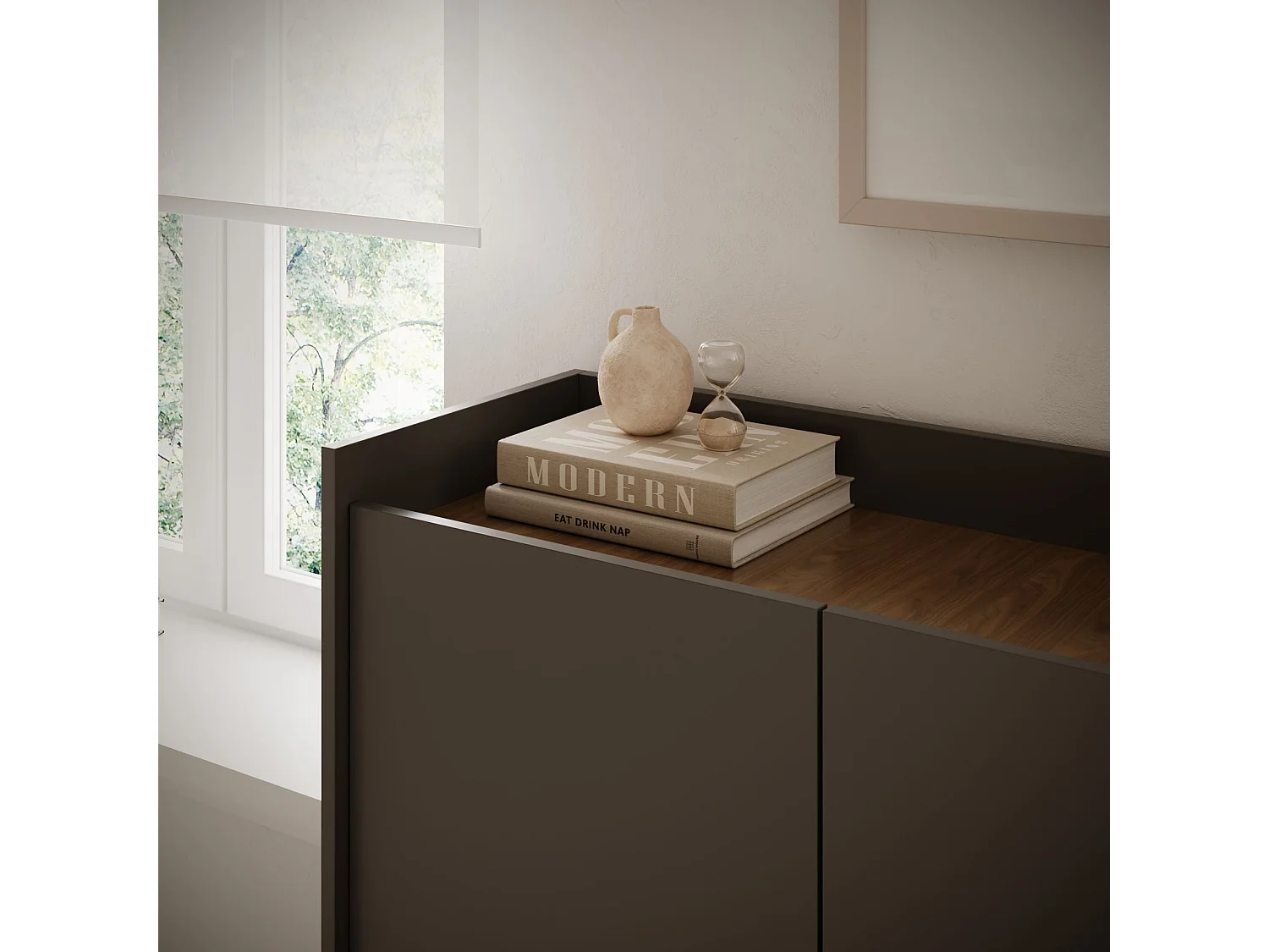 Dressoir met 3 deuren - 140 cm - Zwart / Notenhoutlook - TOVI