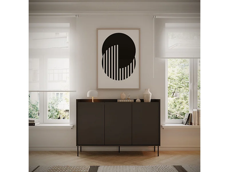 Dressoir met 3 deuren - 140 cm - Zwart / Notenhoutlook - TOVI