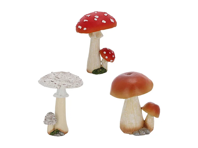 Statuette décorative en polyrésine Champignons (Lot de 3) 12 cm