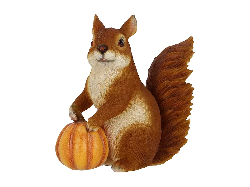 Statuette décorative en polyrésine écureuil avec citrouille