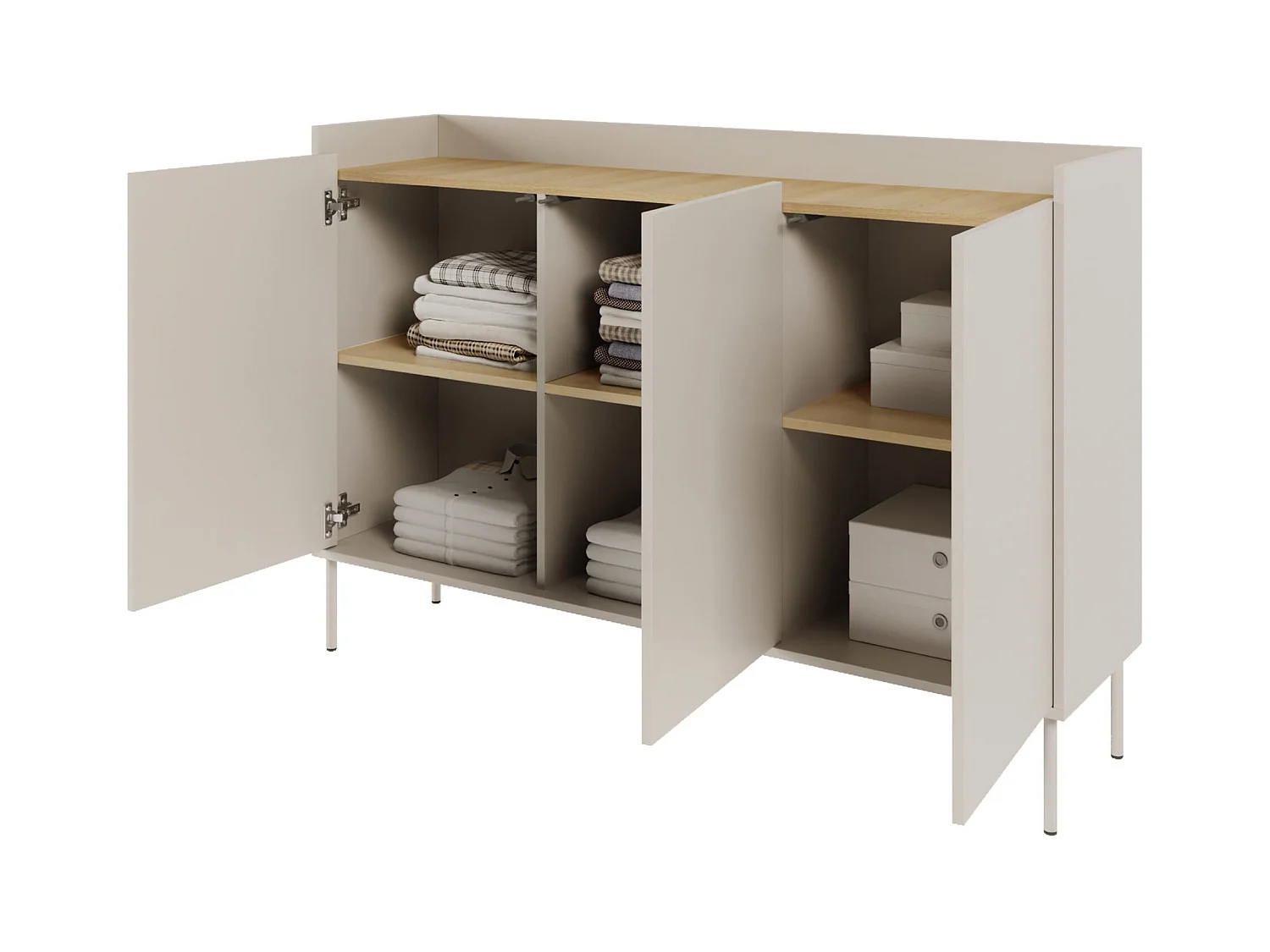 Sideboard 3-türig – 140 cm – Kaschmirgrau / Holzoptik Eiche – TOVI