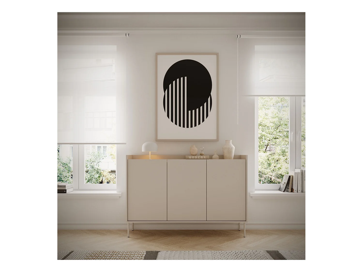 Dressoir met 3 deuren - 140 cm - Cashmeregrijs / Eikenhoutlook - TOVI
