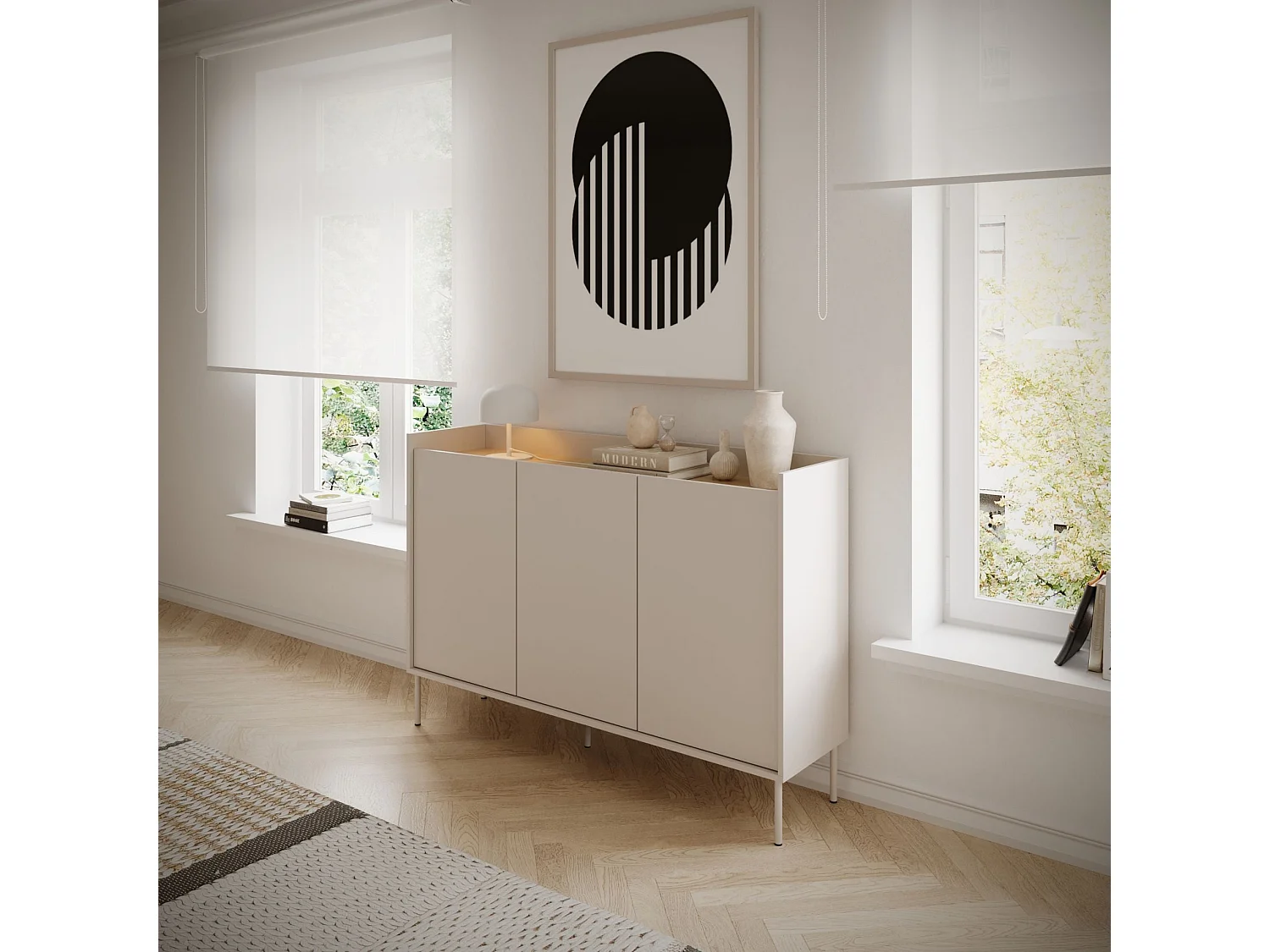 Dressoir met 3 deuren - 140 cm - Cashmeregrijs / Eikenhoutlook - TOVI