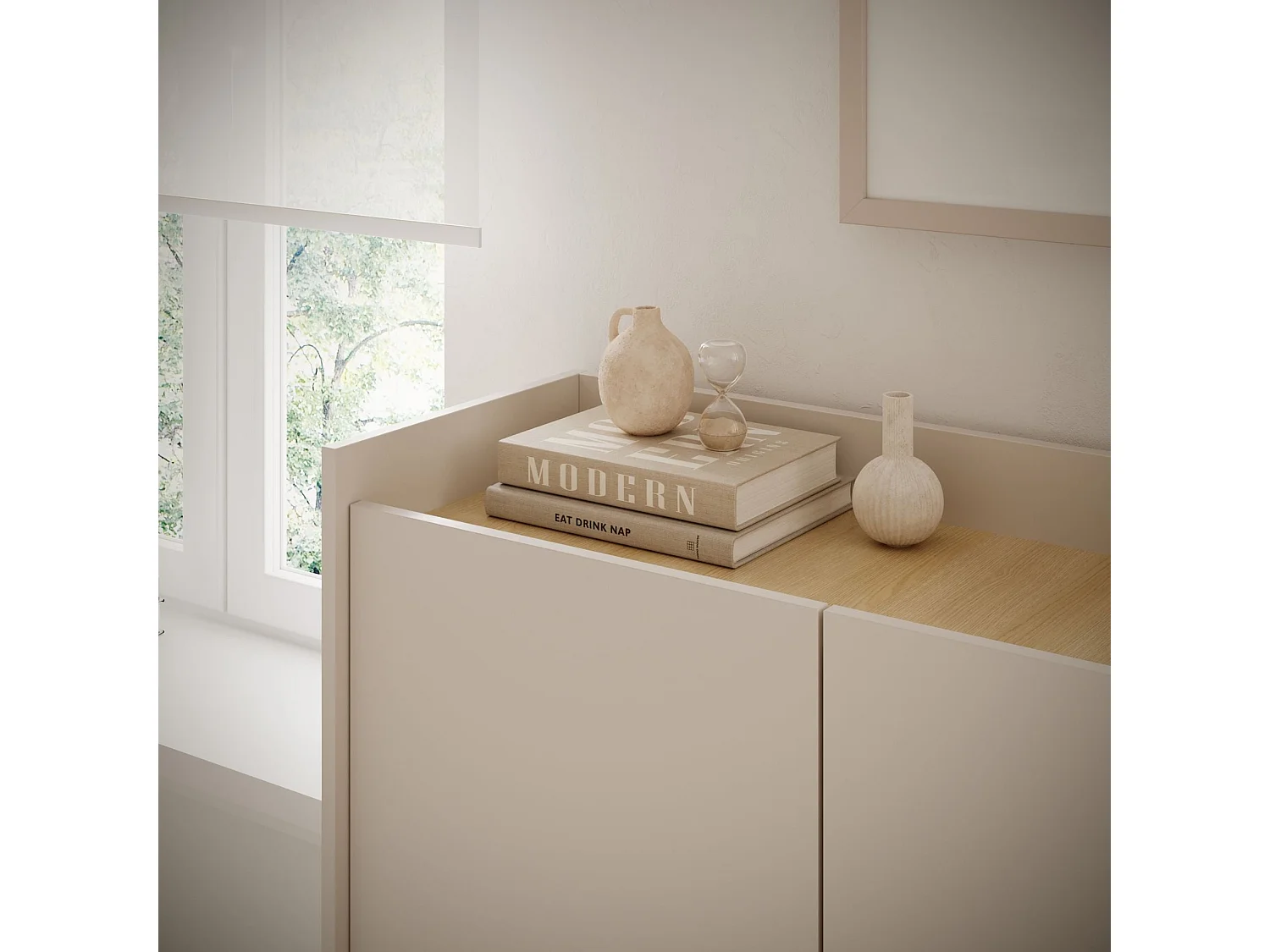 Dressoir met 3 deuren - 140 cm - Cashmeregrijs / Eikenhoutlook - TOVI
