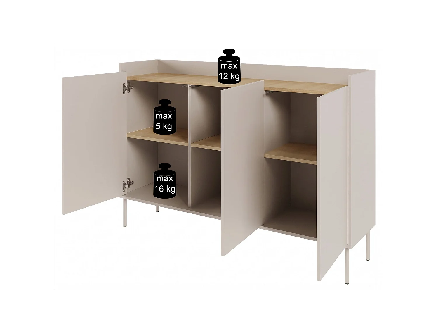 Buffet 3 portes – 140 cm – cachemire/chêne Lindberg – SELSEY TOVI