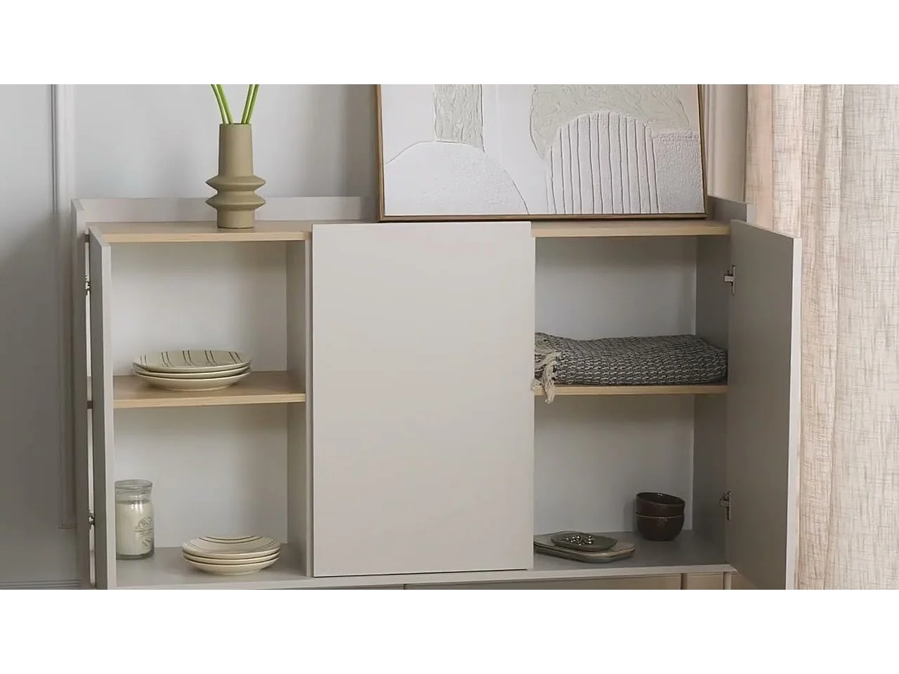 Buffet 3 portes – 140 cm – cachemire/chêne Lindberg – SELSEY TOVI