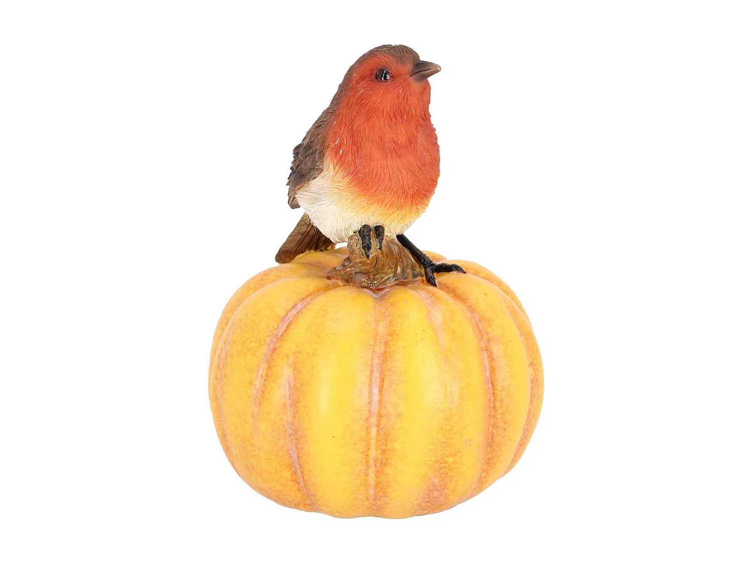Statuette décorative en polyrésine rouge gorge sur citrouille
