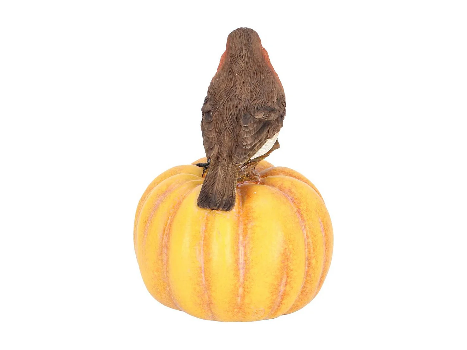 Statuette décorative en polyrésine rouge gorge sur citrouille