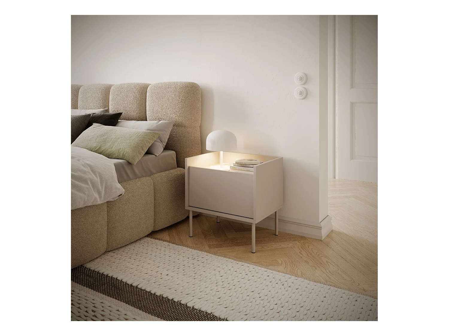 Comodino a 1 anta – 50 cm – Grigio Cashmere / Effetto Rovere – TOVI