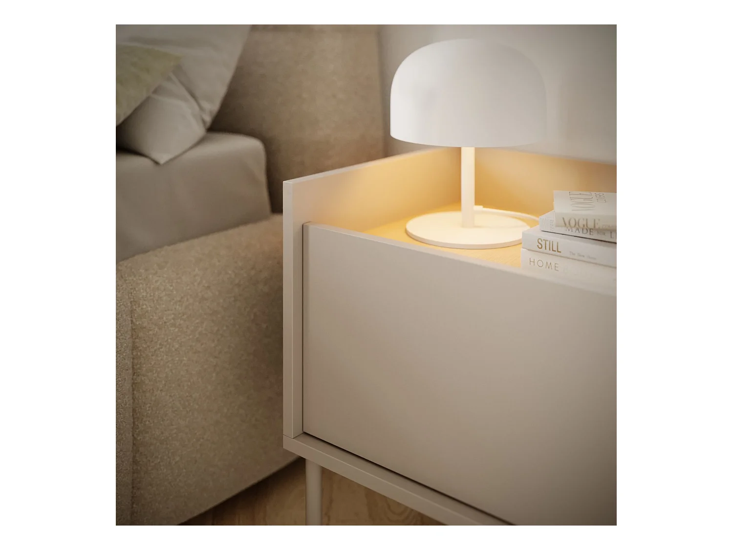 Comodino a 1 anta – 50 cm – Grigio Cashmere / Effetto Rovere – TOVI