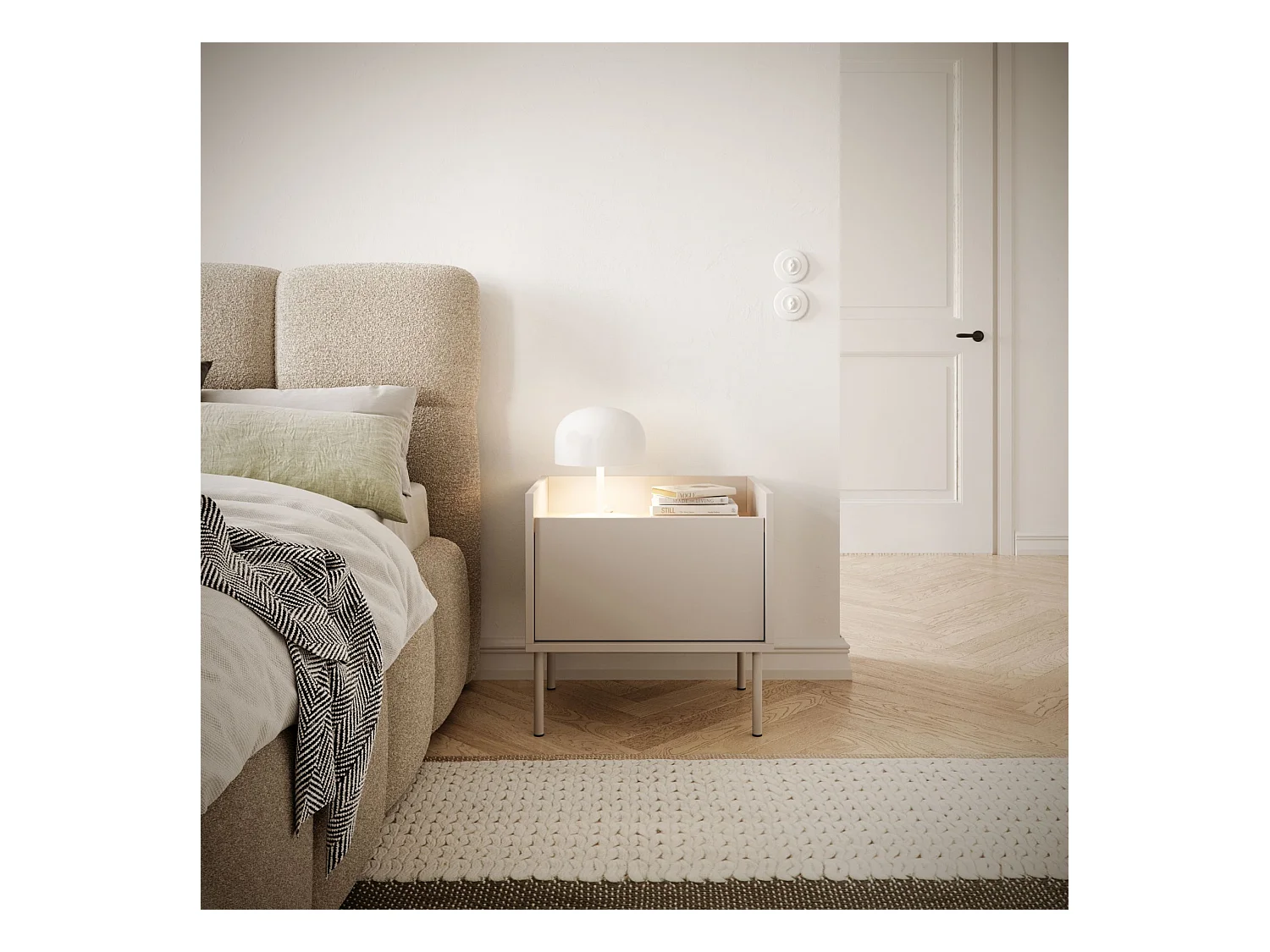 Nachtkastje met 1 deur - 50 cm - Cashmeregrijs / Eikenhoutlook - TOVI