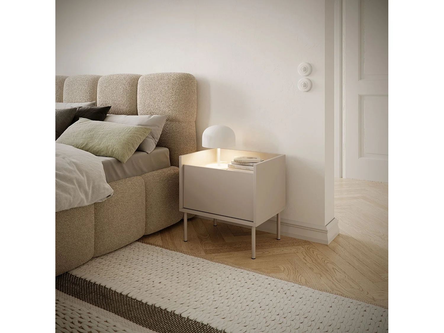Comodino a 1 anta – 50 cm – Grigio Cashmere / Effetto Rovere – TOVI