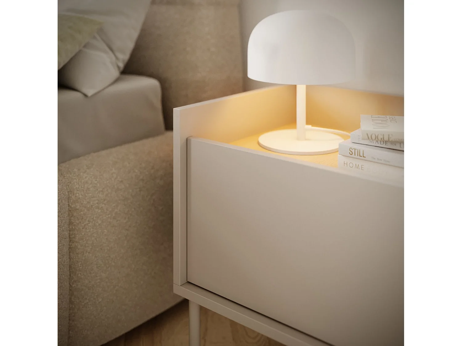 Comodino a 1 anta – 50 cm – Grigio Cashmere / Effetto Rovere – TOVI