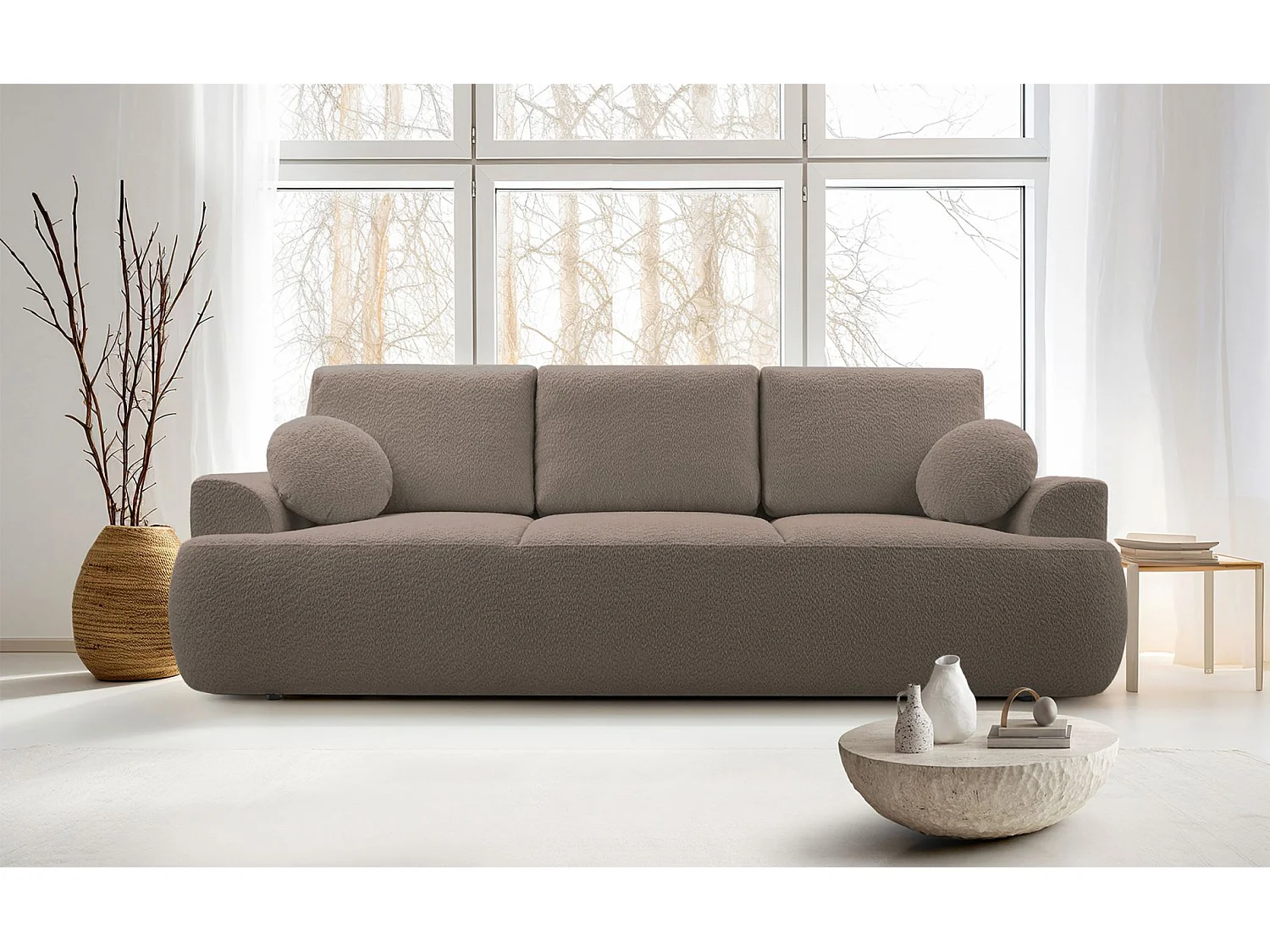 3-Sitzer-Sofa mit Schlaffunktion und Stauraum – Bouclé – Altrosa – BARLETTO
