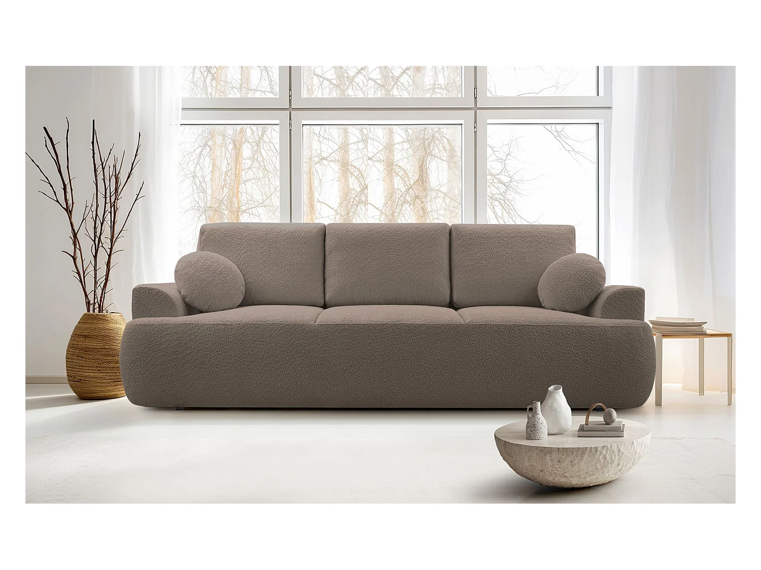 Canapé convertible 3 places – boucle– vieux rose – BARLETTO