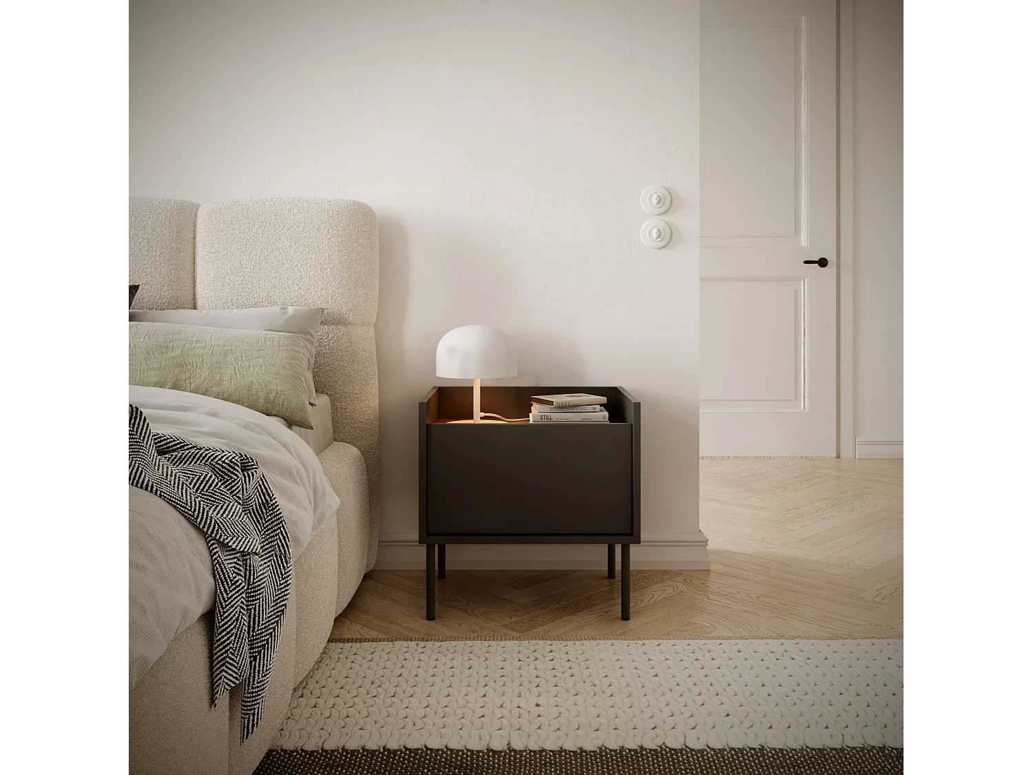 Comodino a 1 anta – 50 cm – Nero / Effetto Noce – TOVI