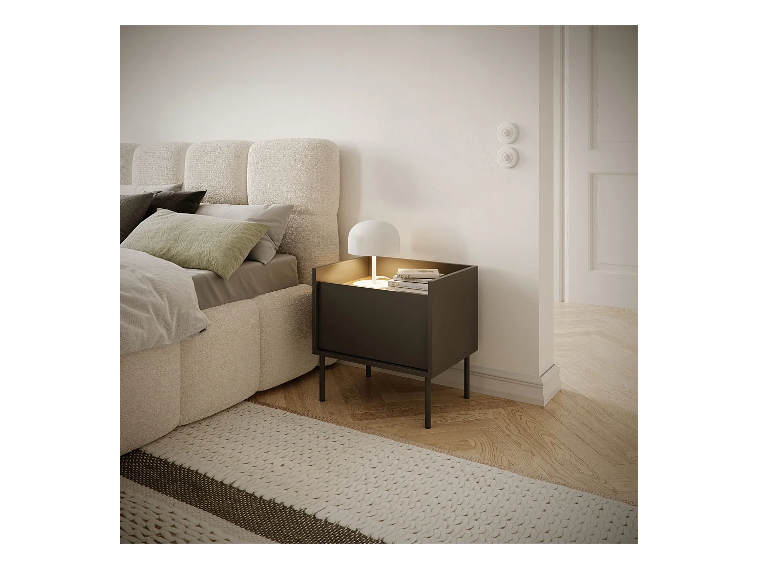 Comodino a 1 anta – 50 cm – Nero / Effetto Noce – TOVI