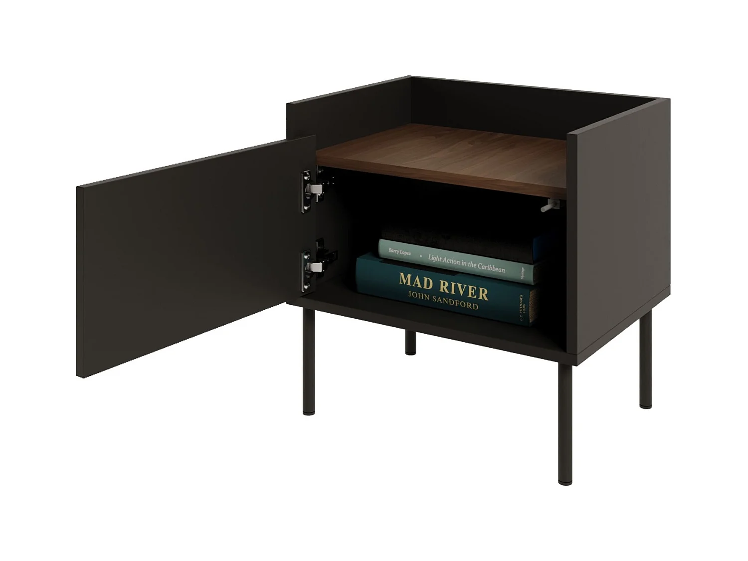 Comodino a 1 anta – 50 cm – Nero / Effetto Noce – TOVI