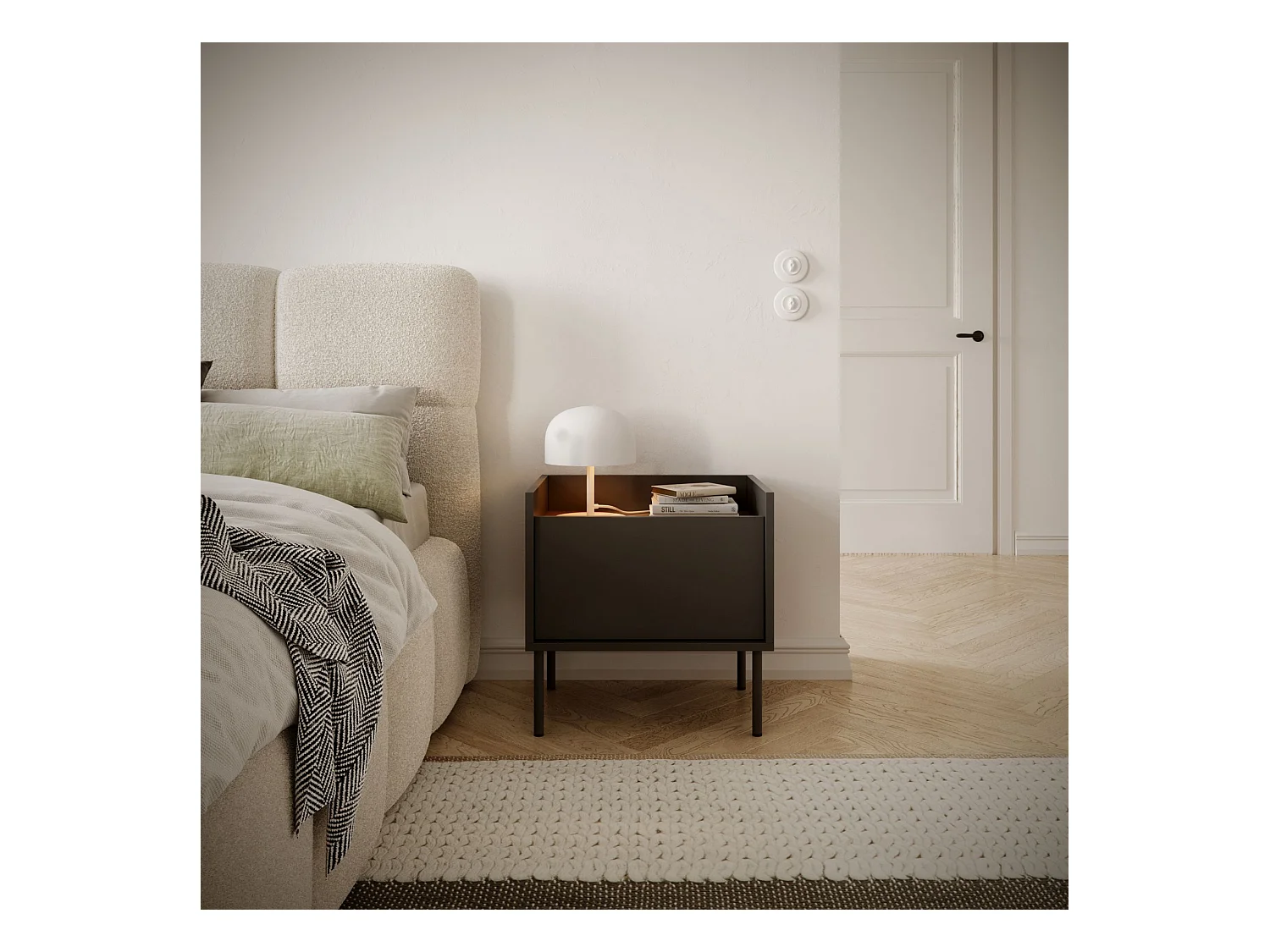 Nachtkastje met 1 deur - 50 cm - Zwart / Notenhoutlook - TOVI