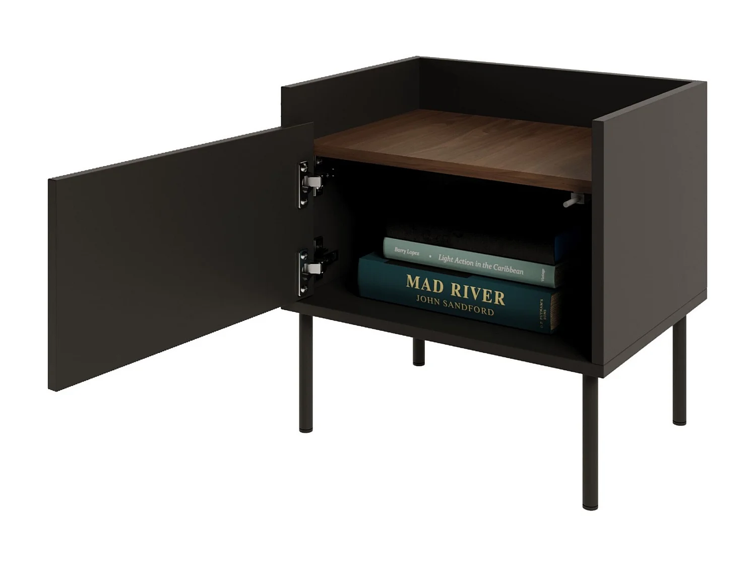 Table de chevet 1 portes – Noir/Noyer du Wisconsin– 50 cm – TOVI