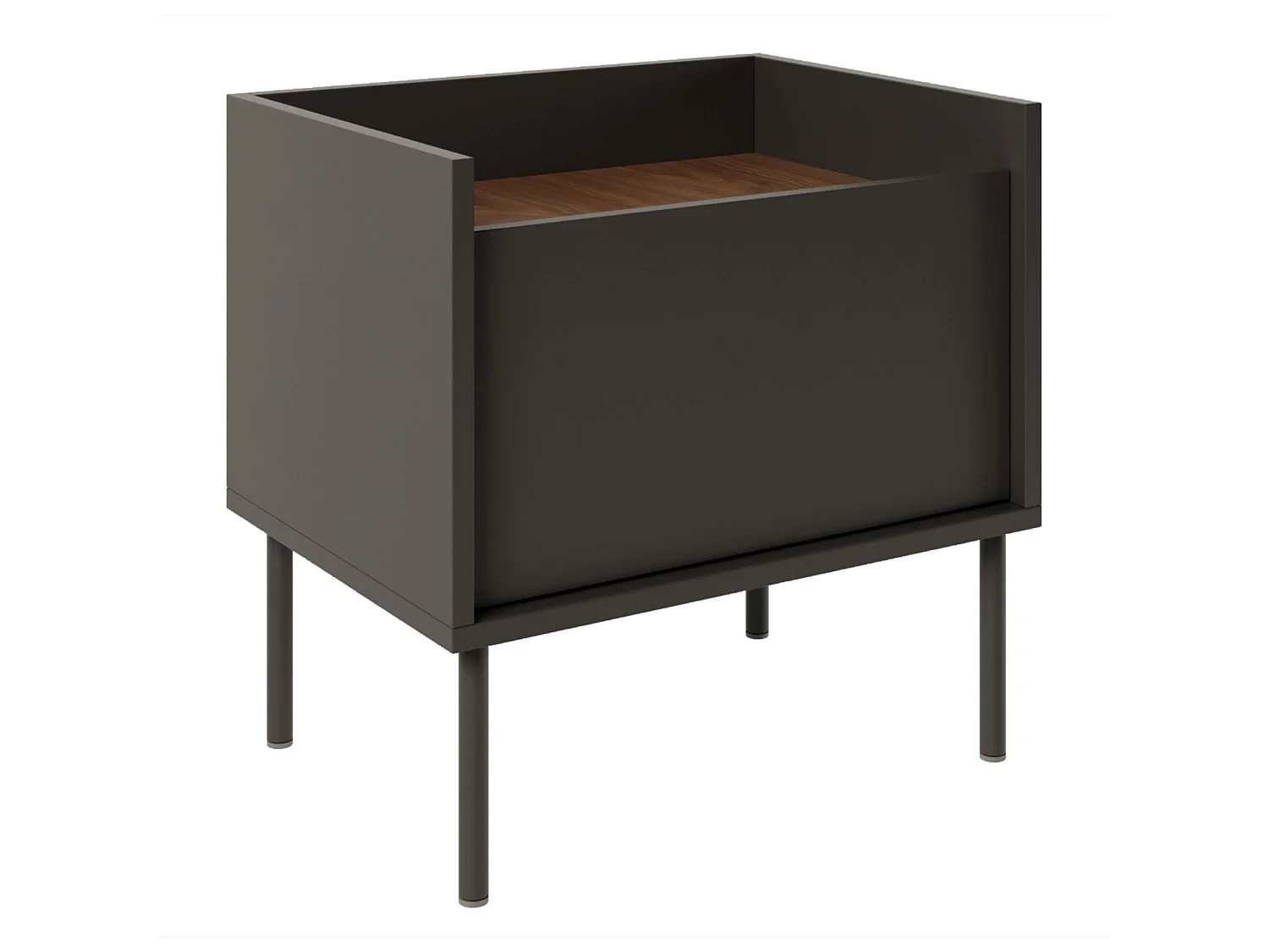 Nachttisch 1-türig – 50 cm – Schwarz / Holzoptik Nussbaum – TOVI