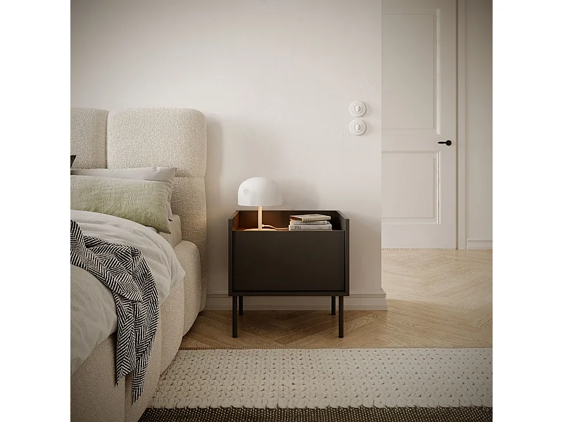 Table de chevet 1 portes – Noir/Noyer du Wisconsin– 50 cm – TOVI