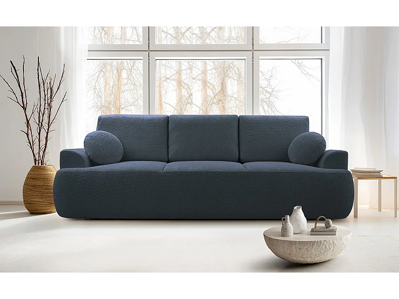 3-Sitzer-Sofa mit Schlaffunktion und Stauraum – Bouclé – Dunkelgrau – BARLETTO