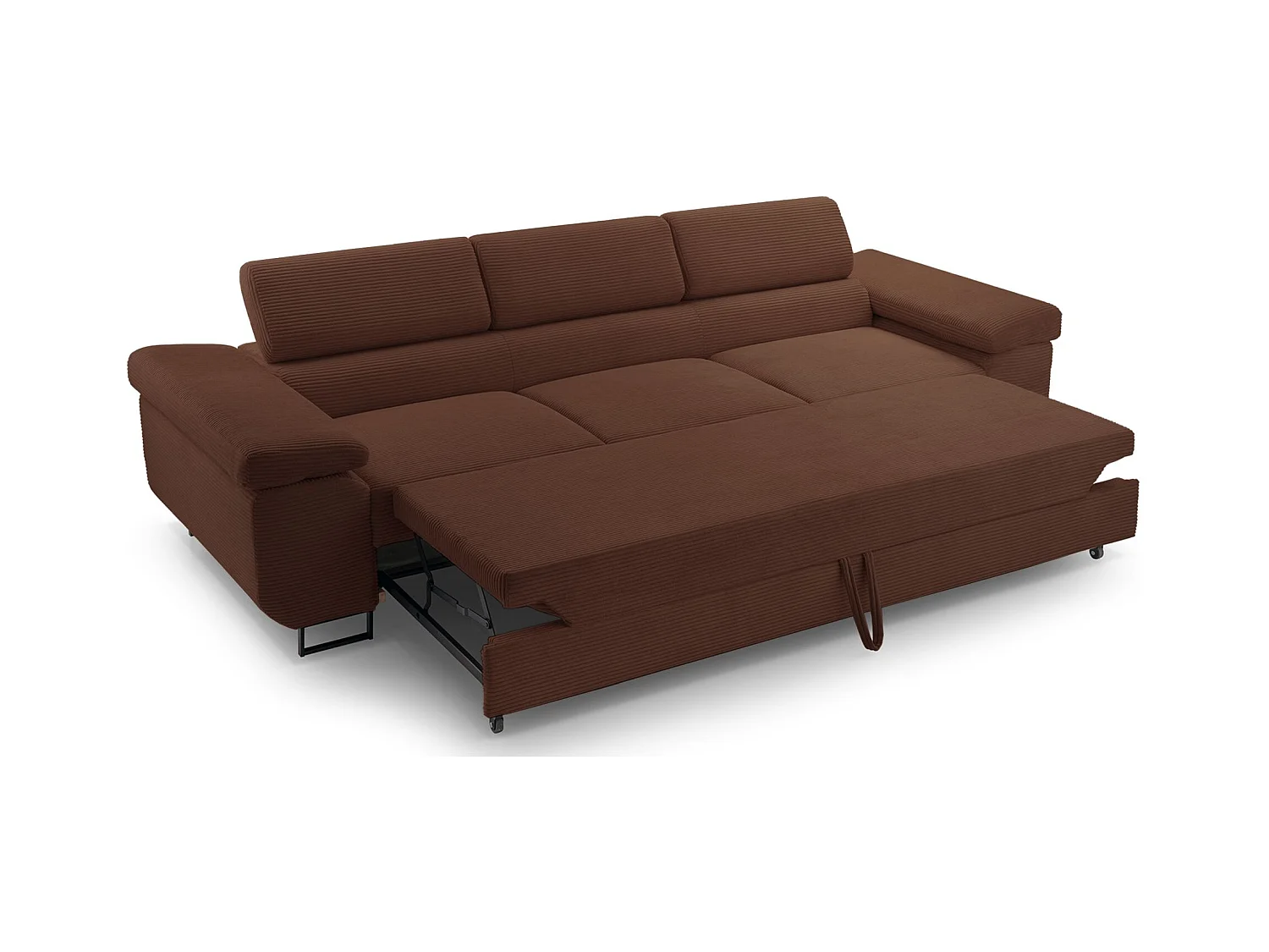 Schlafsofa mit verstellbaren Kopfstützen und Stauraum – Cord – Rostbraun – CAPURSO