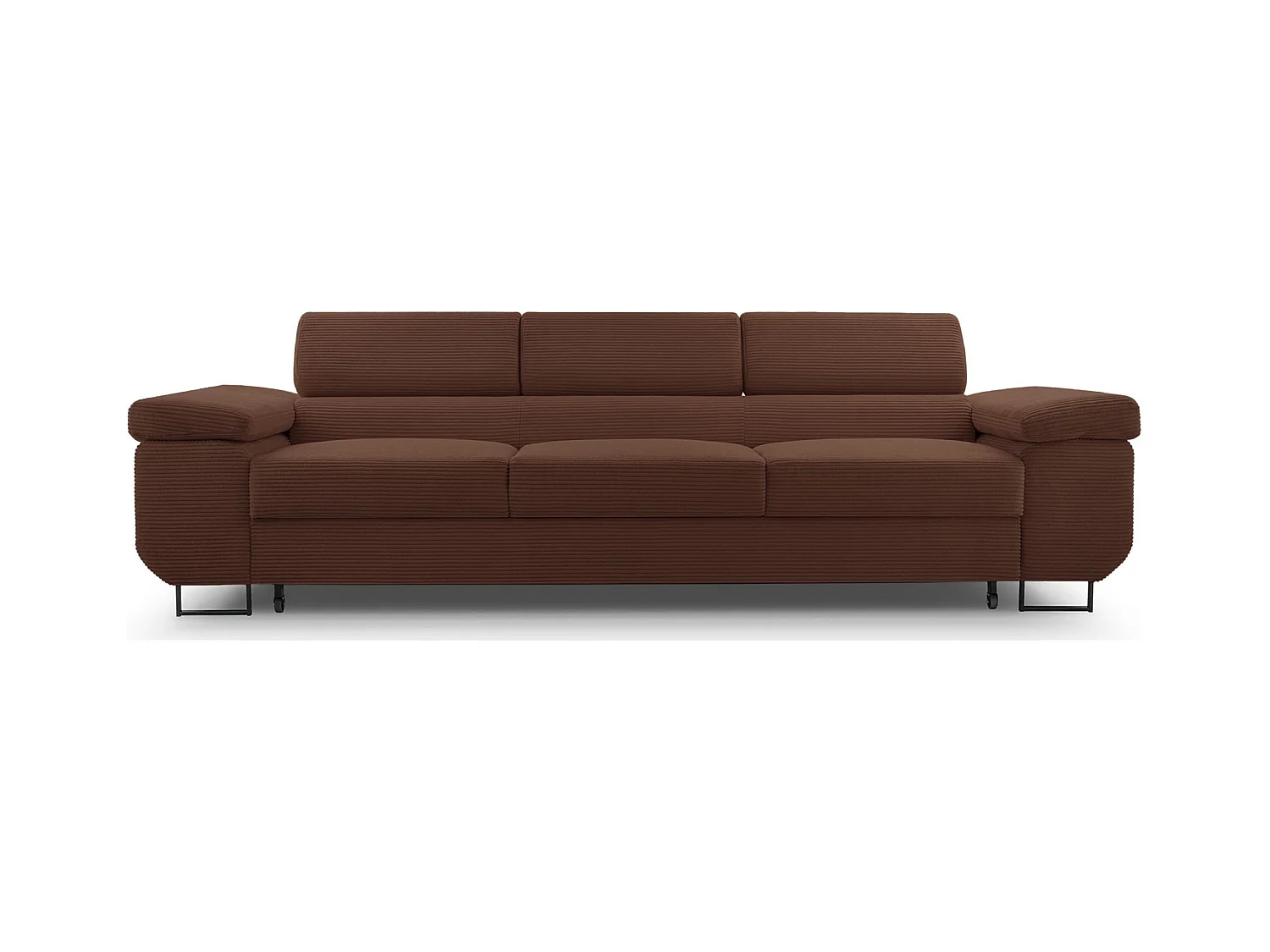 Schlafsofa mit verstellbaren Kopfstützen und Stauraum – Cord – Rostbraun – CAPURSO