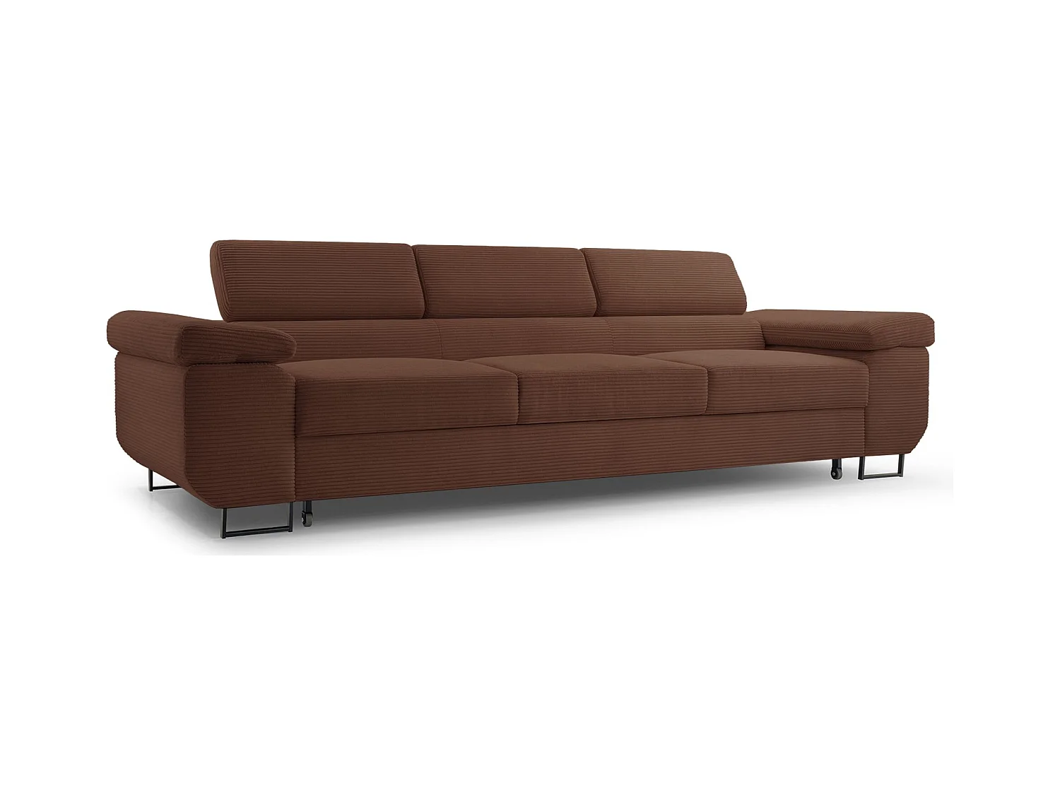 Schlafsofa mit verstellbaren Kopfstützen und Stauraum – Cord – Rostbraun – CAPURSO