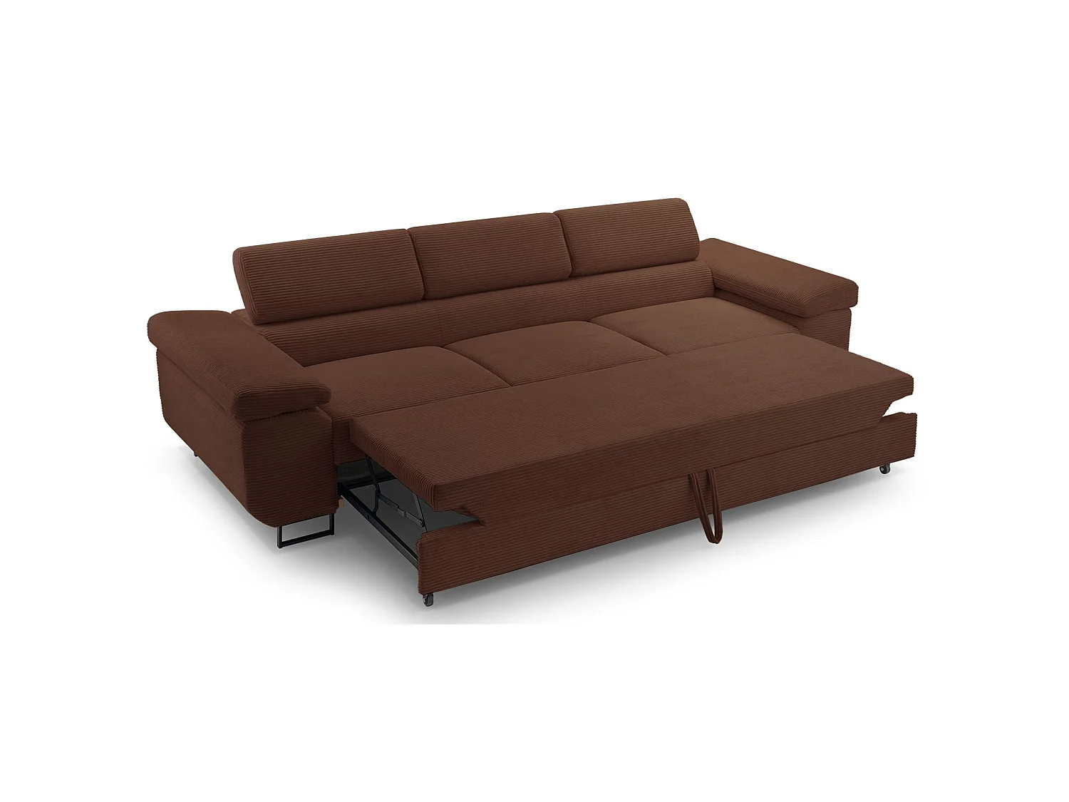 Slaapbank met verstelbare hoofdsteunen en opbergruimte – corduroy – roestbruin – CAPURSO