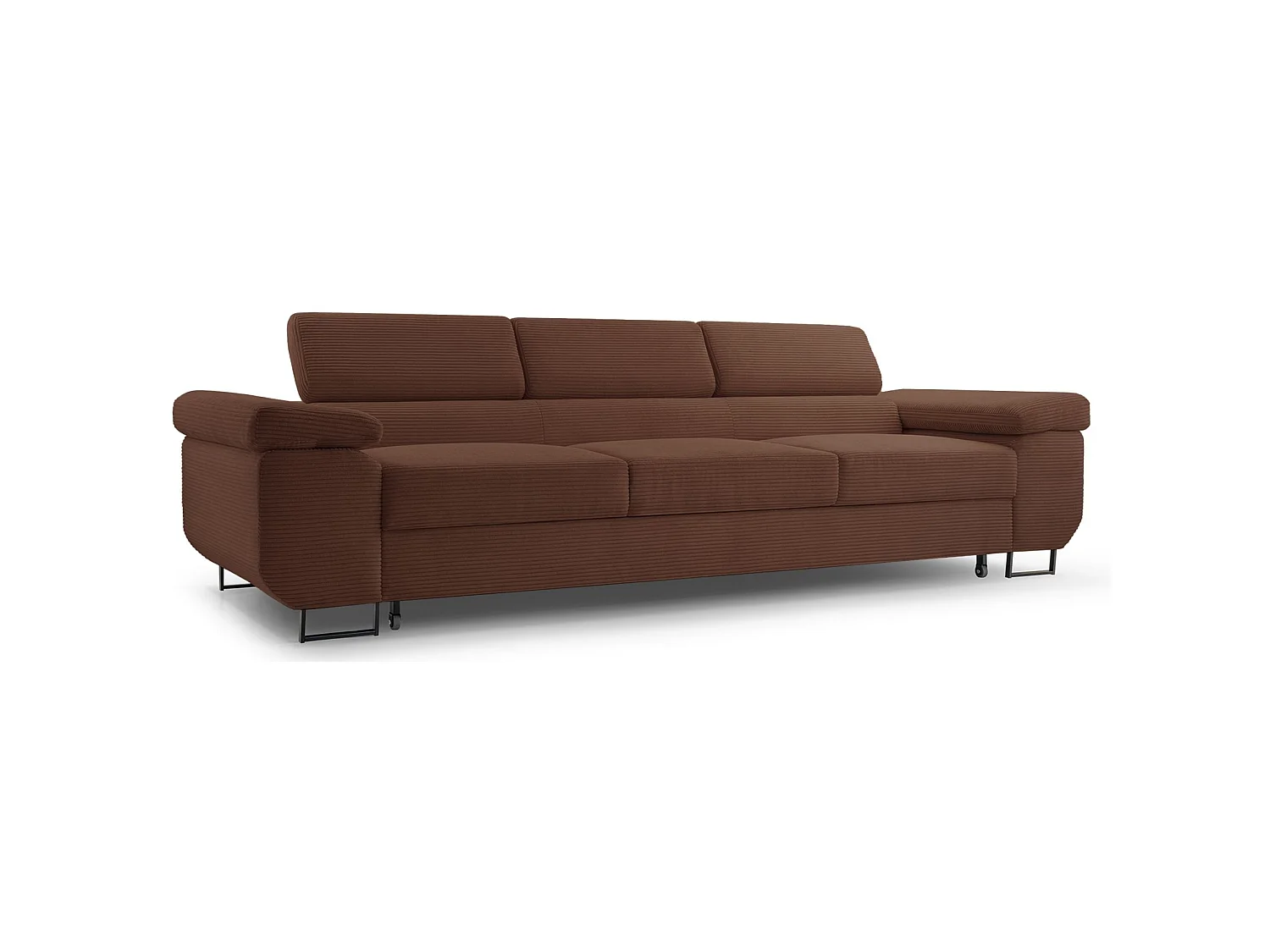 Slaapbank met verstelbare hoofdsteunen en opbergruimte – corduroy – roestbruin – CAPURSO