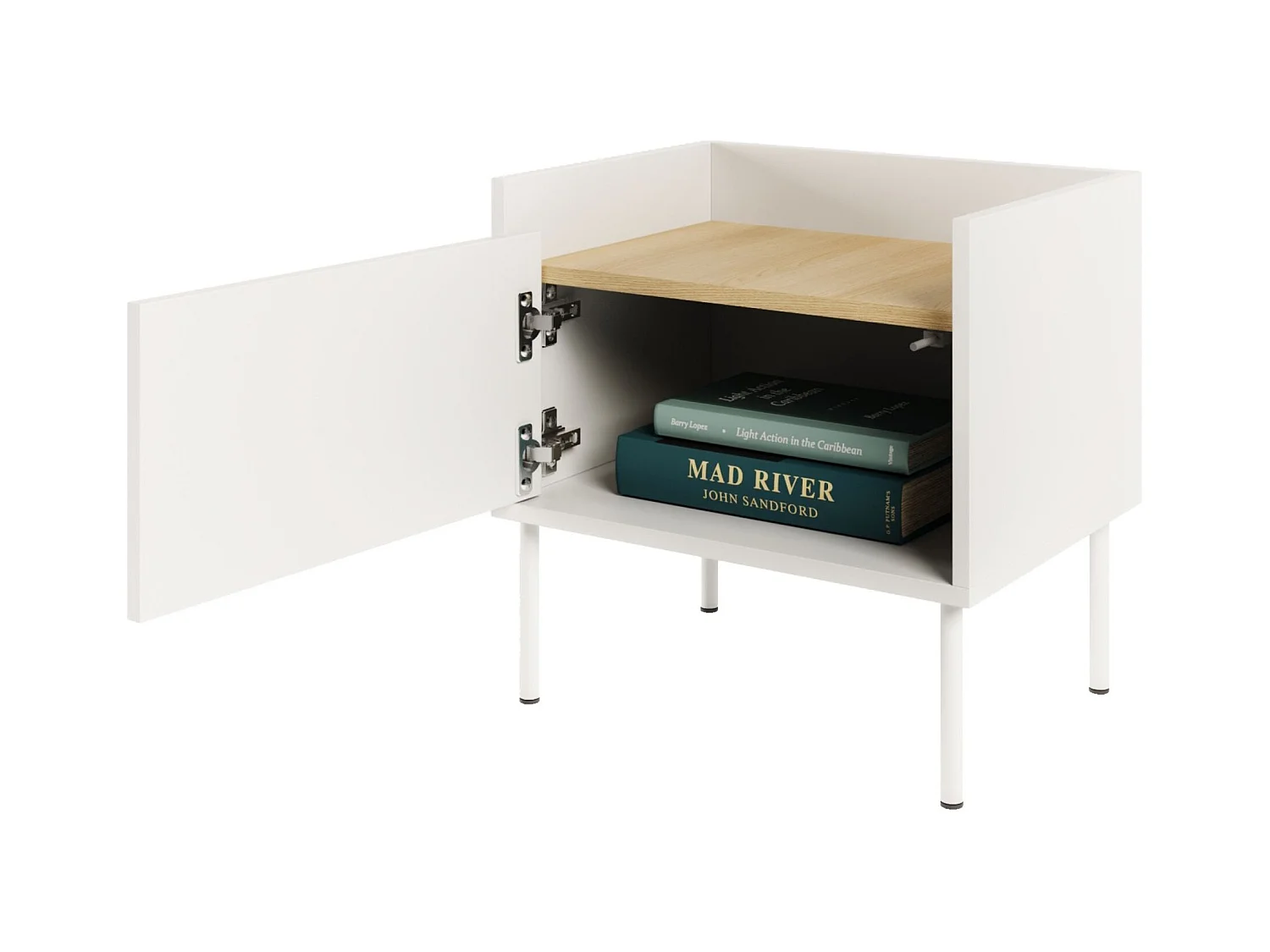 Comodino a 1 anta – 50 cm – Bianco / Effetto Rovere – TOVI