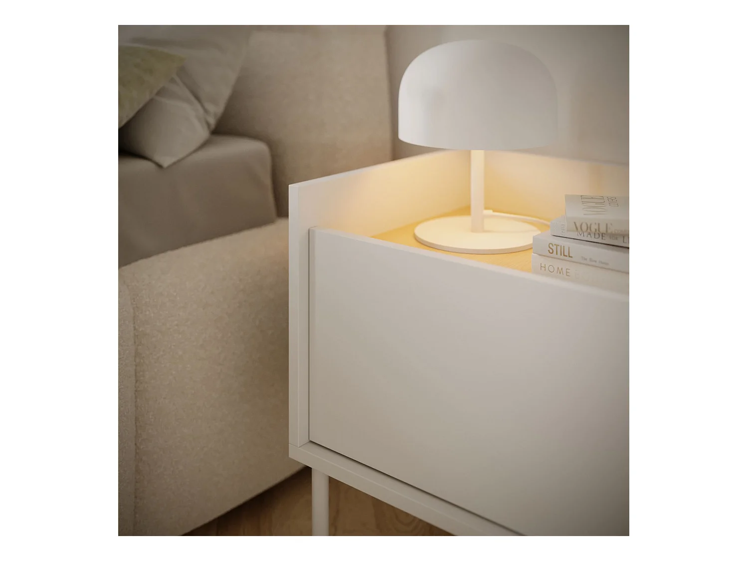 Comodino a 1 anta – 50 cm – Bianco / Effetto Rovere – TOVI