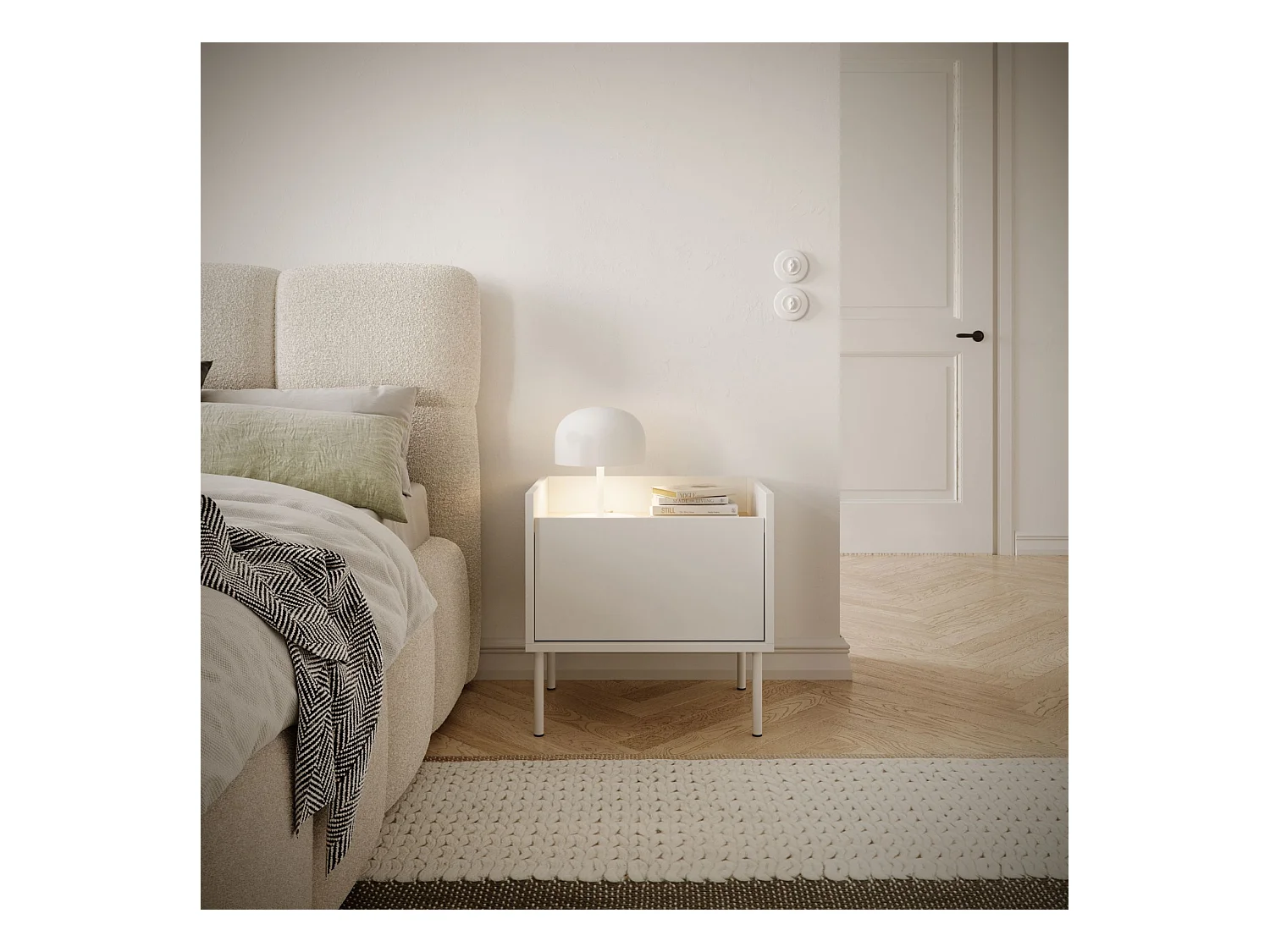 Nachtkastje met 1 deur - 50 cm - Wit / Eikenhoutlook - TOVI